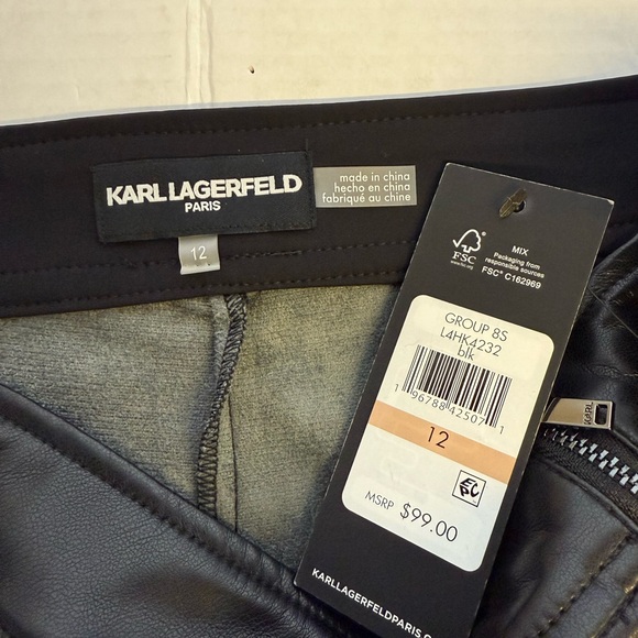 Karl Lagerfeld Black Faux Leather Straight Leg Pants NWT size 12 - Picture 4 of 10